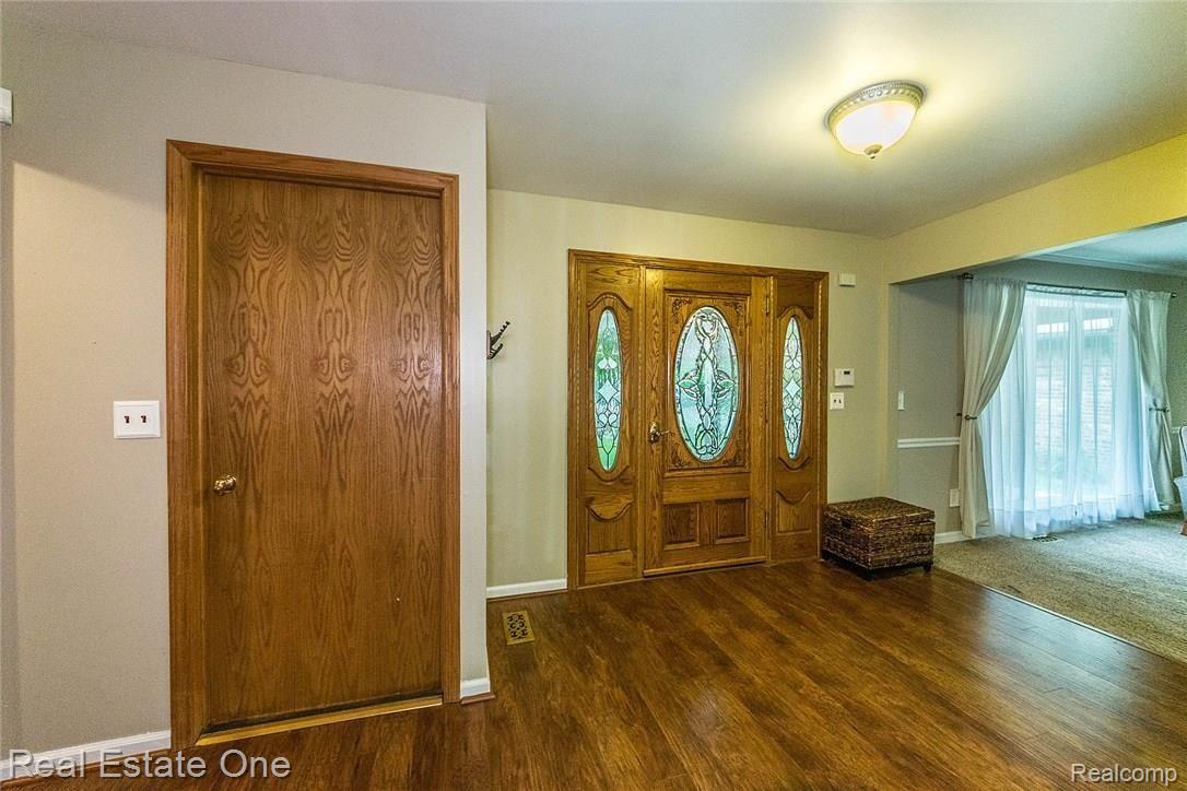 Front door and garage entry.