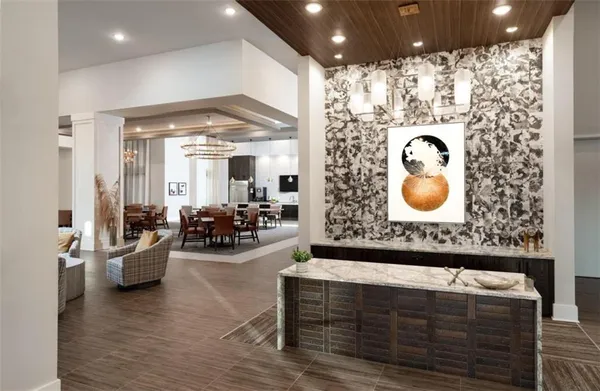 a view of a living room and bathroom