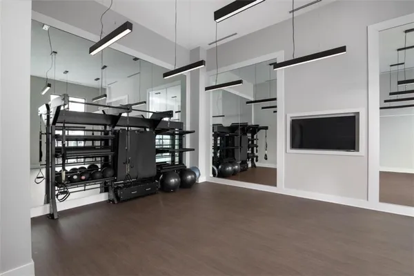 a view of a room with gym equipment