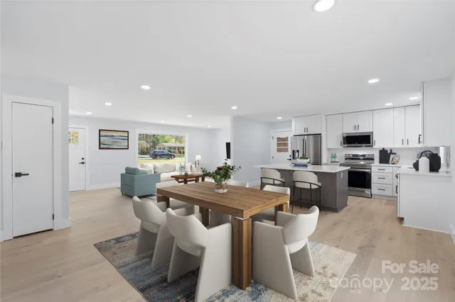 a view of a dining area with furniture