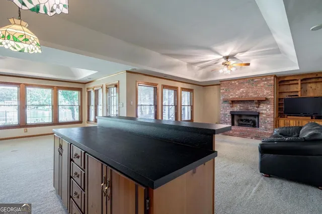 a view of a lake with a park