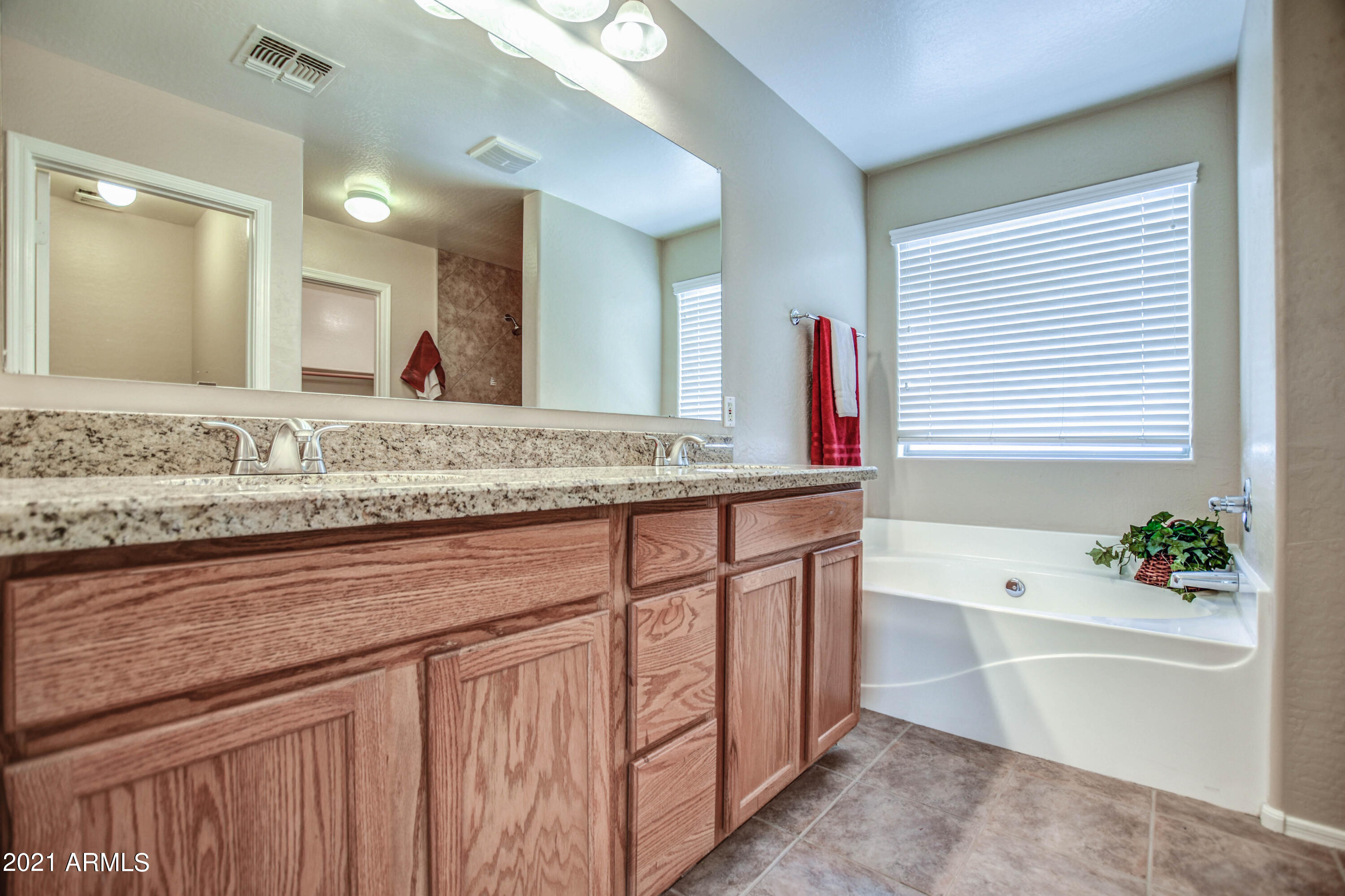 3787 East Chickadee Road Gilbert, AZ 85297 - Photo 15 of 41 a bathroom with a granite countertop sink and a bathtub