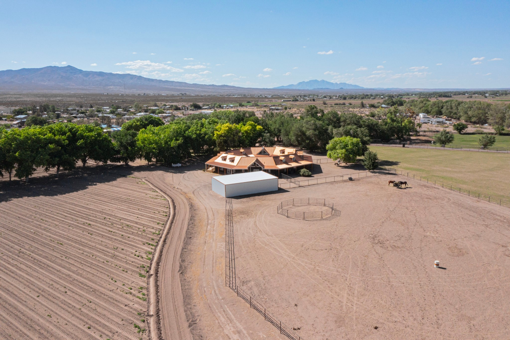 26 Schmittle Road Socorro, NM 87801 - Photo 62 of 80 Southeast field. Freshly planted in green chile, house, carport and dry lot