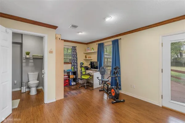 a view of a room with gym equipment