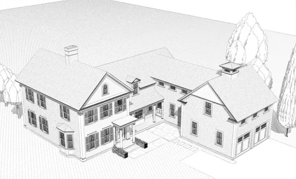 a white building with a white roof and windows