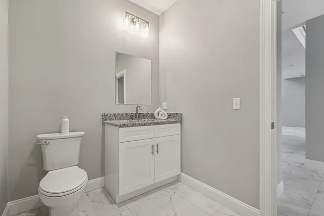 a bathroom with a toilet a sink and mirror