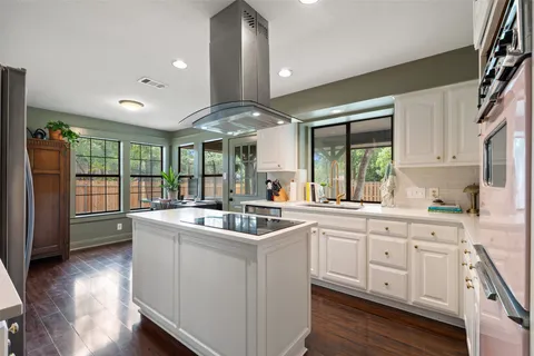 a kitchen with counter top space