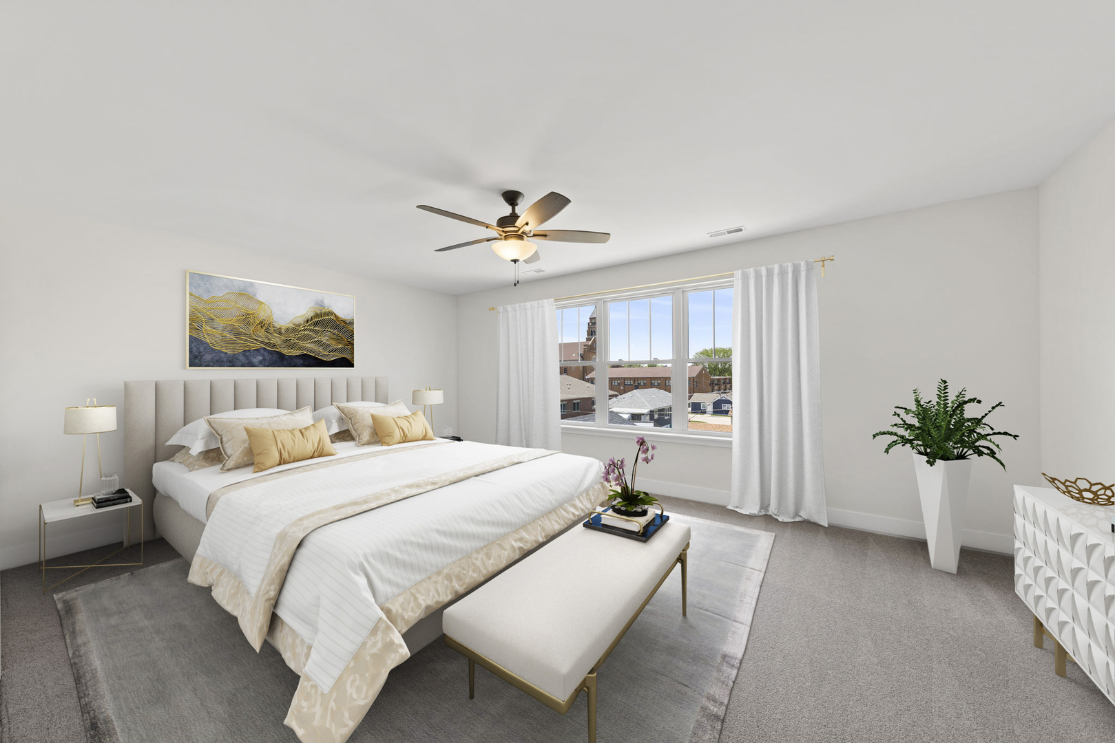 1025 Walter Street Lemont, IL 60439 - Photo 7 of 7 a bedroom with a large bed and a chandelier