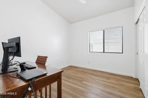 a workspace with a desk and a workspace