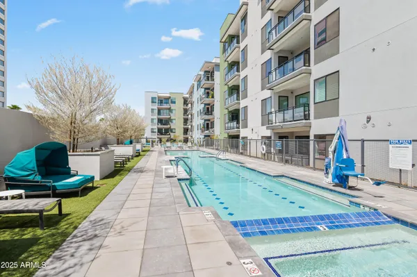 a swimming pool with outdoor view