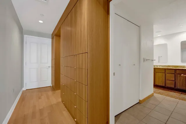 a view of a room with racks on the wall