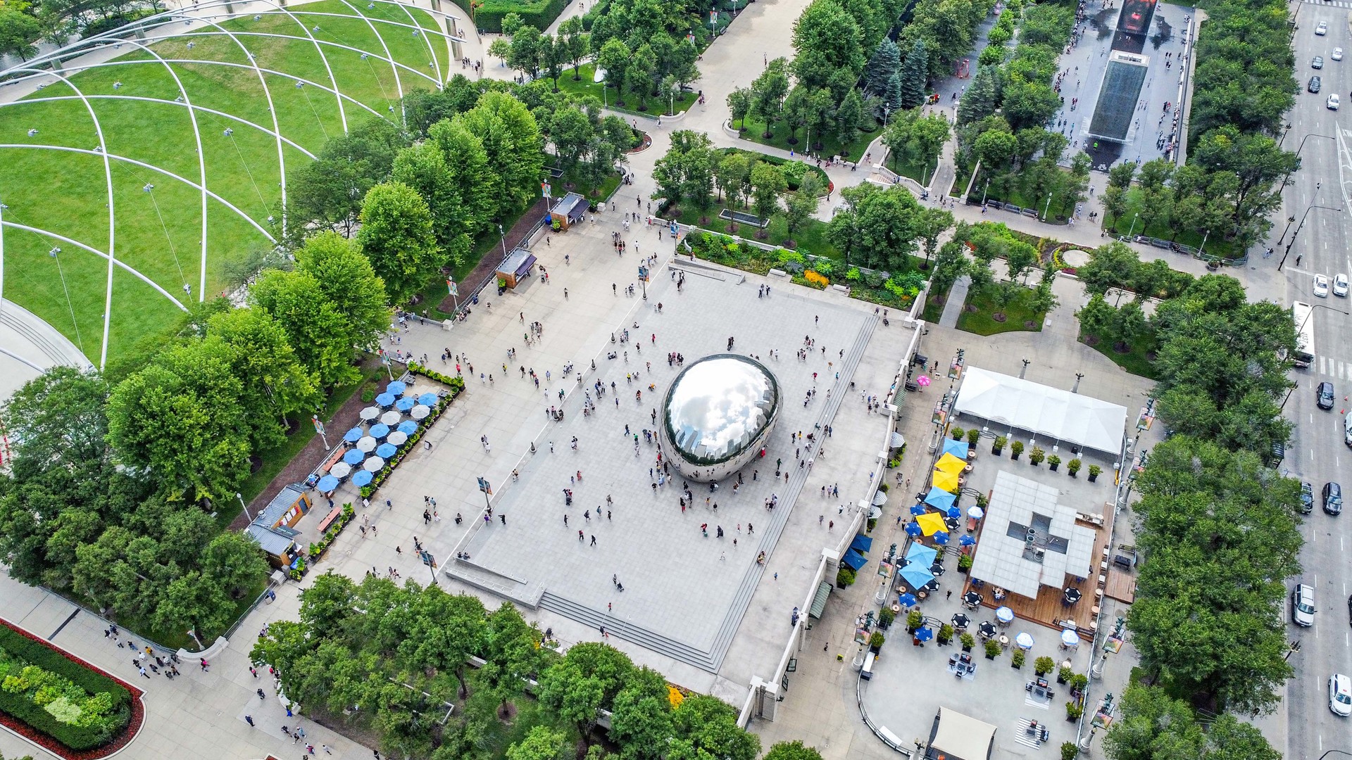 130 North Garland Court, Unit 3001 Chicago, IL 60602 - Photo 10 of 63 an aerial view of a multi story building with a yard and large trees