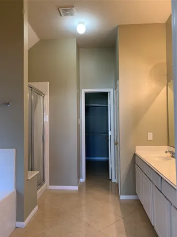 a bathroom with a bathtub sink and mirror