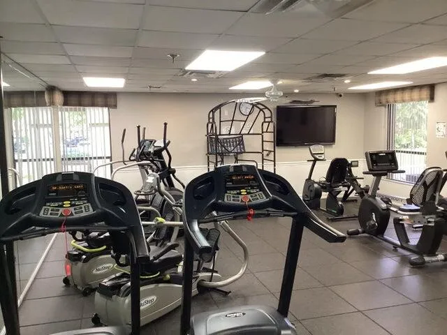 a view of a room with gym equipment