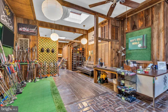 a view of water fountain in front of building