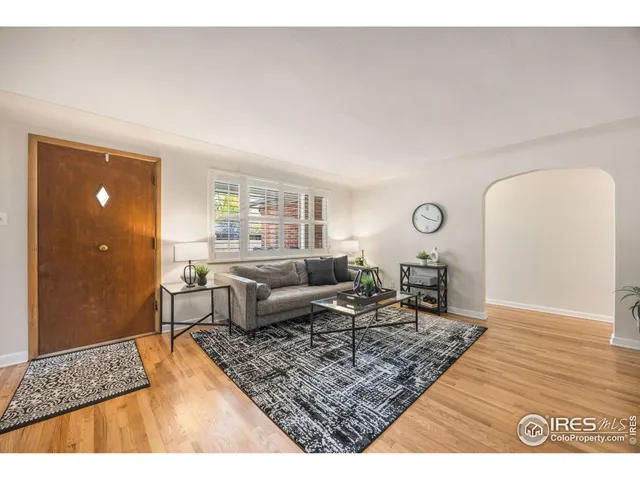 a living room with furniture rug and window