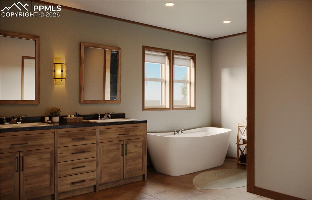 2820 East Ellicott Road South Calhan, CO 80808 - Photo 8 of 39 a view of a bathroom with sink and mirror