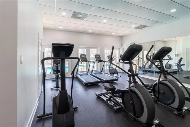 a view of a room with gym equipment