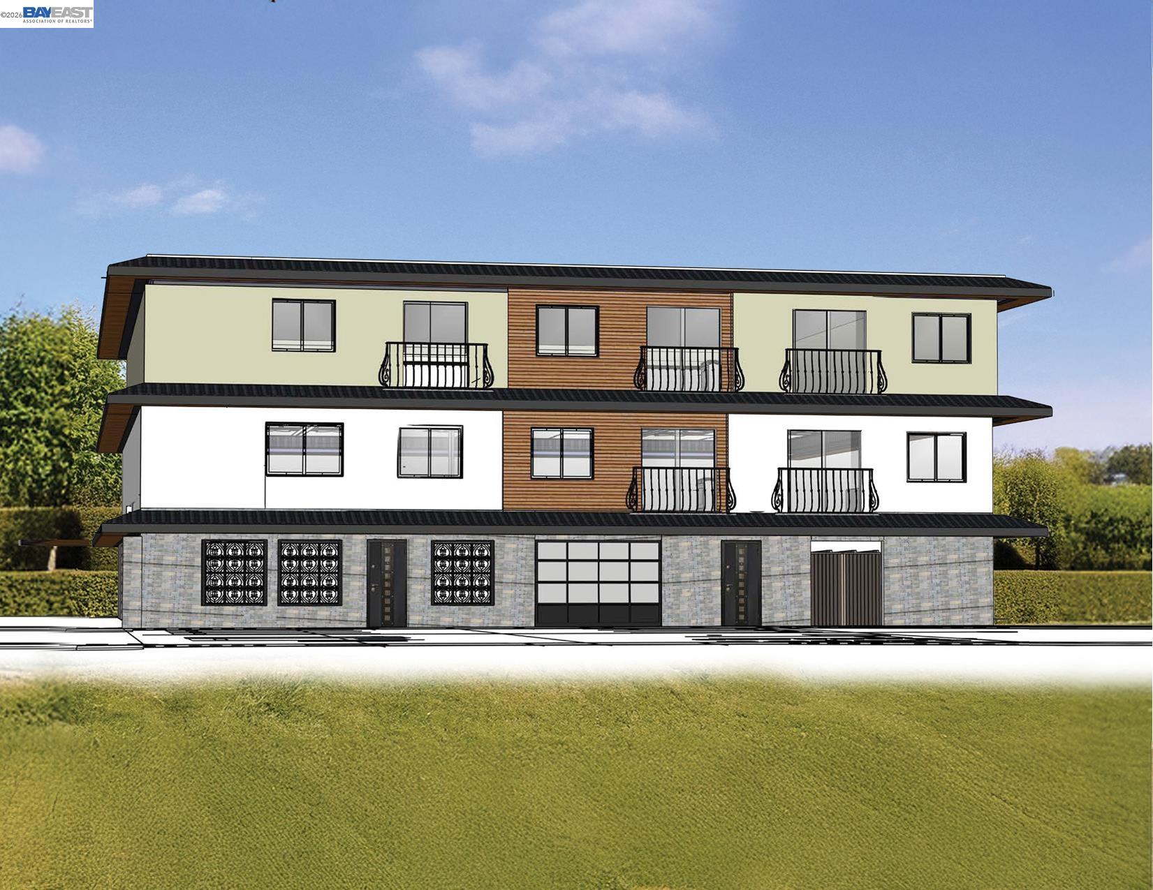a front view of a multi story building