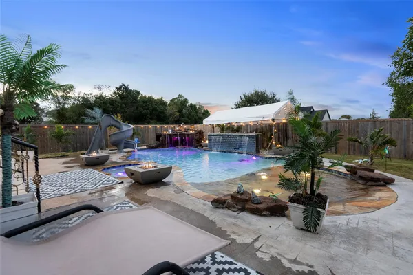 a view of a chairs and tables in the patio