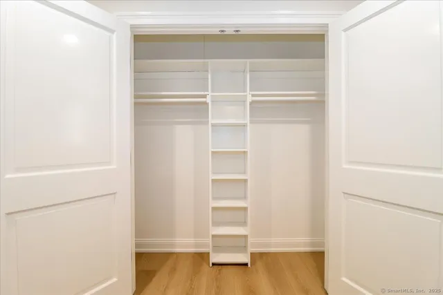 a view of an empty walk in closet