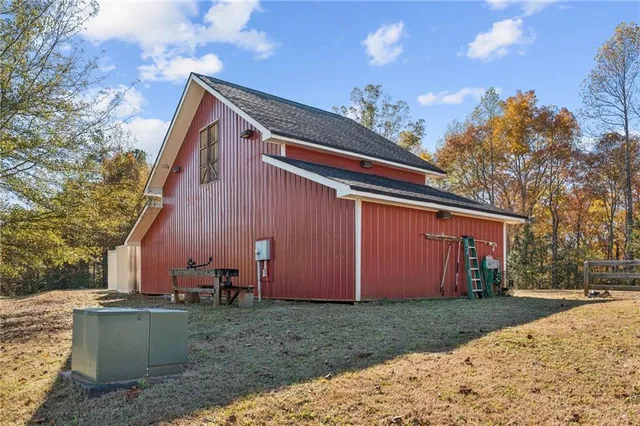 a view of a lake in between two of trees