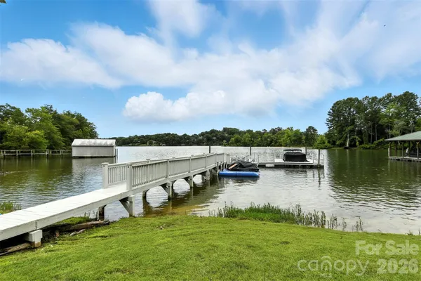 a view of a lake with a deck