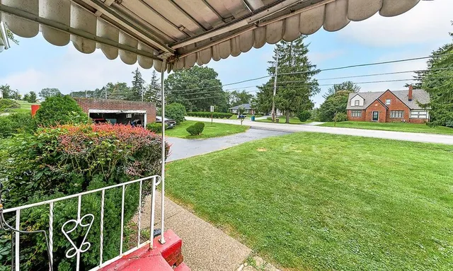 a view of a yard with potted plants