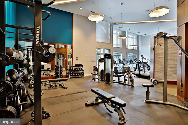 a view of a room with gym equipment