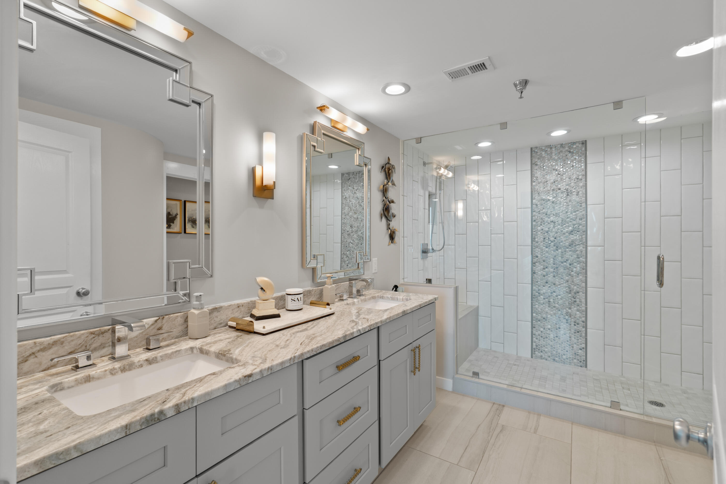 32461 East County Highway 30A, Unit 330 Inlet Beach, FL 32461 - Photo 13 of 31 a bathroom with a double vanity sink mirror double and shower