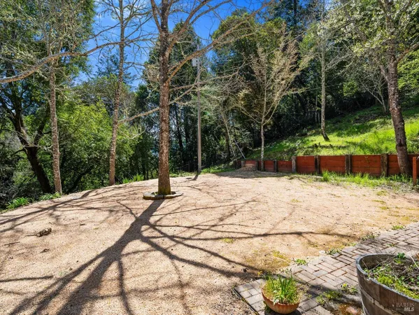 a view of a backyard of the house