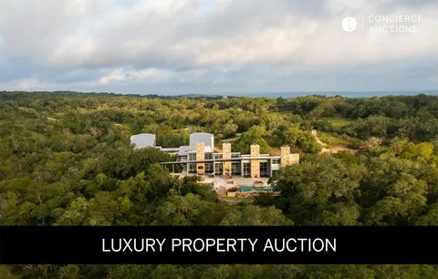 a view of a city with lush green forest
