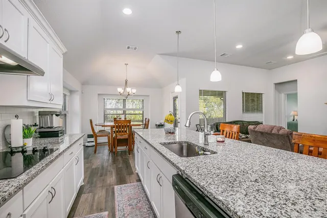 a kitchen with lots of counter top space
