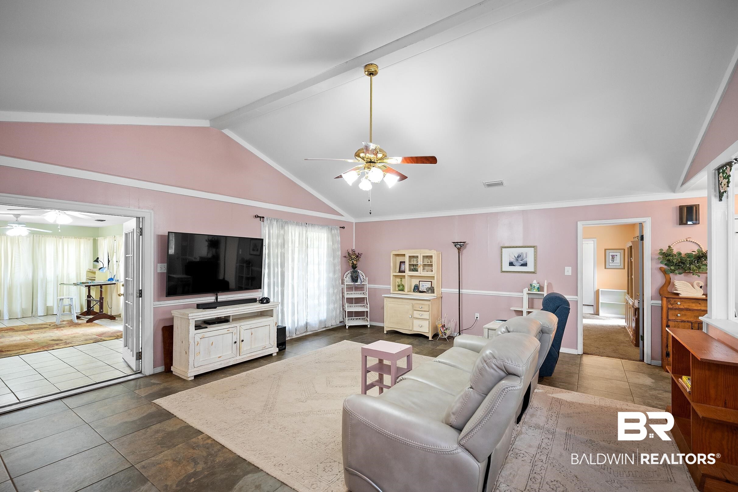 4026 Kingsrow Row Mobile, AL 36619 - Photo 6 of 51 Living area featuring a ceiling fan and beam ceiling