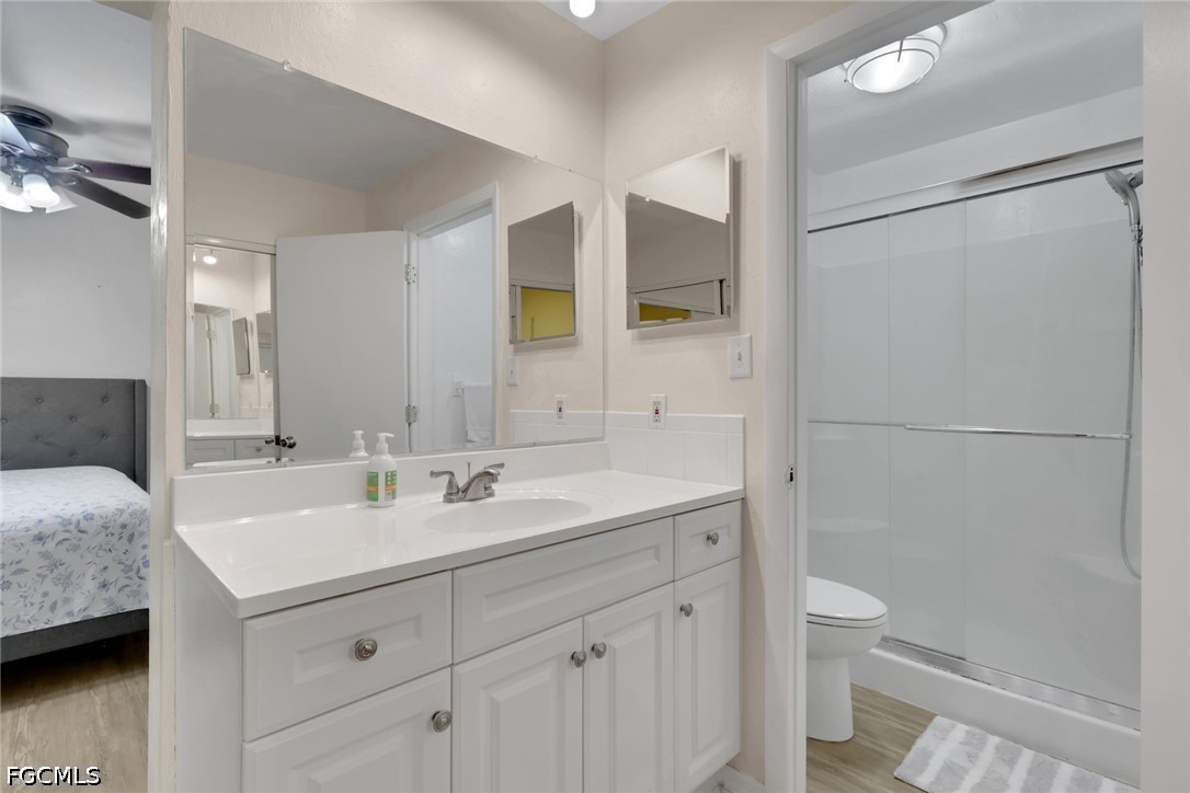 2431 Lippincott Road Alva, FL 33920 - Photo 24 of 43 a bathroom with a double vanity sink toilet mirror and shower