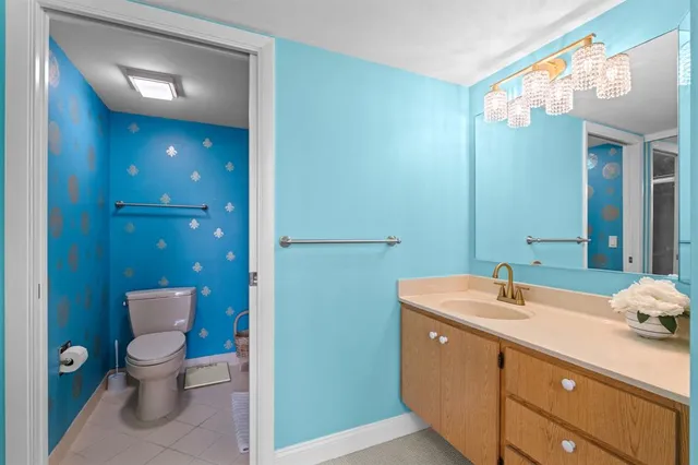 a bathroom with a toilet a sink and mirror