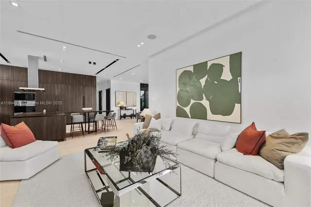 a view of an empty room with a large window