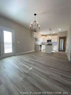754 Walker (lot 1) Road Rockingham, NC 28379 - Photo 21 of 50 a view of a kitchen with granite countertop wooden floor stainless steel appliances and a chandelier