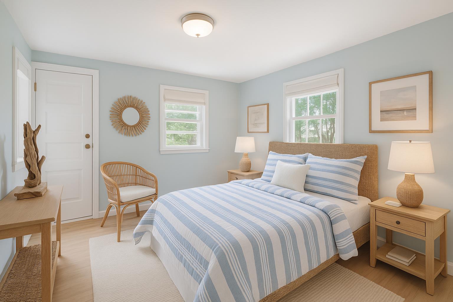 21 Clay Pit Road Edgartown, MA 02539 - Photo 12 of 20 a bedroom with a bed and a chandelier