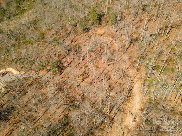 a view of a dry yard with mountains in the background