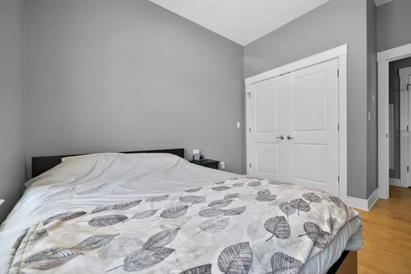 a bedroom with a bed