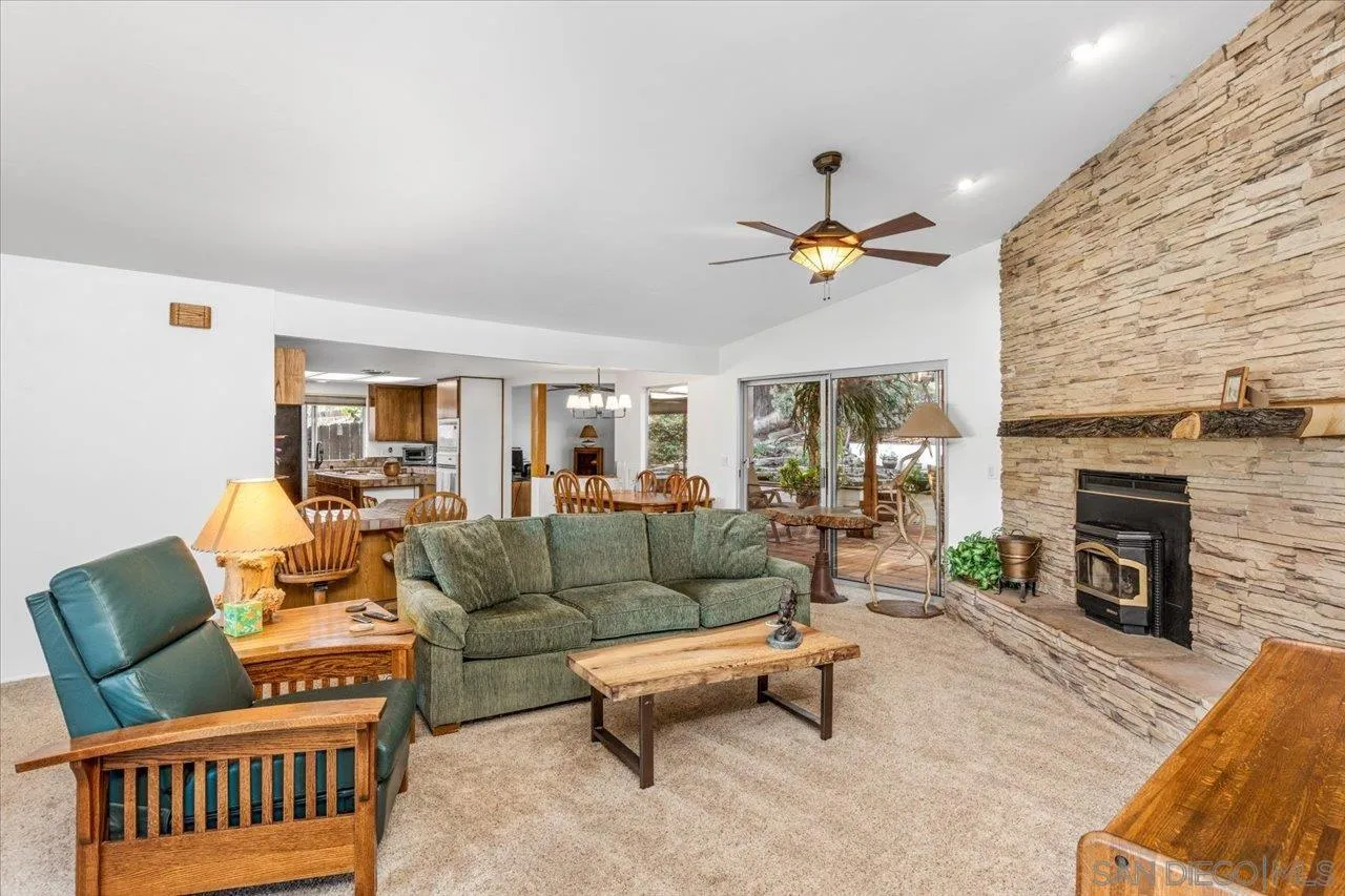 16109 Watt Way Ramona, CA 92065 - Photo 9 of 51 a living room with furniture a fireplace and a flat screen tv