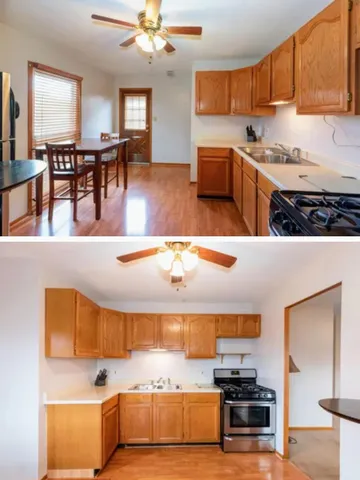 a kitchen with stainless steel appliances kitchen island granite countertop a sink and counter space