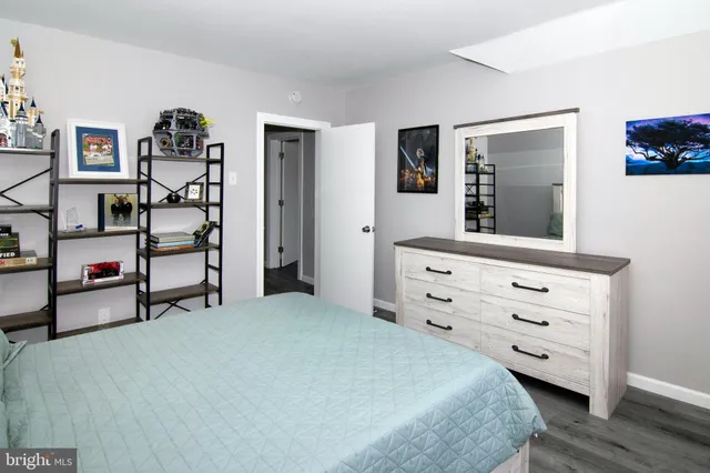 a bedroom with a bed and a dresser