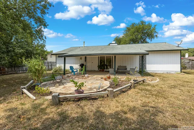 a view of a tree in the middle of a yard
