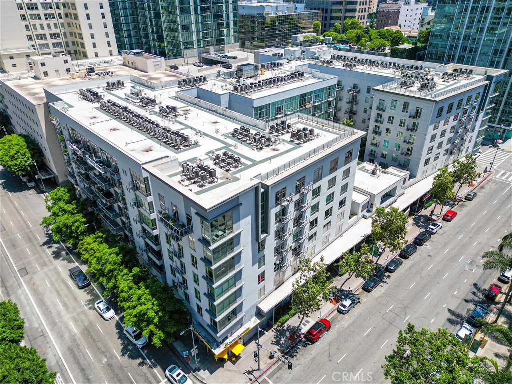 a large building with a city view