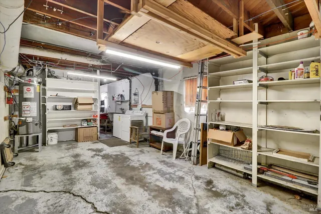 a view of a storage room with racks