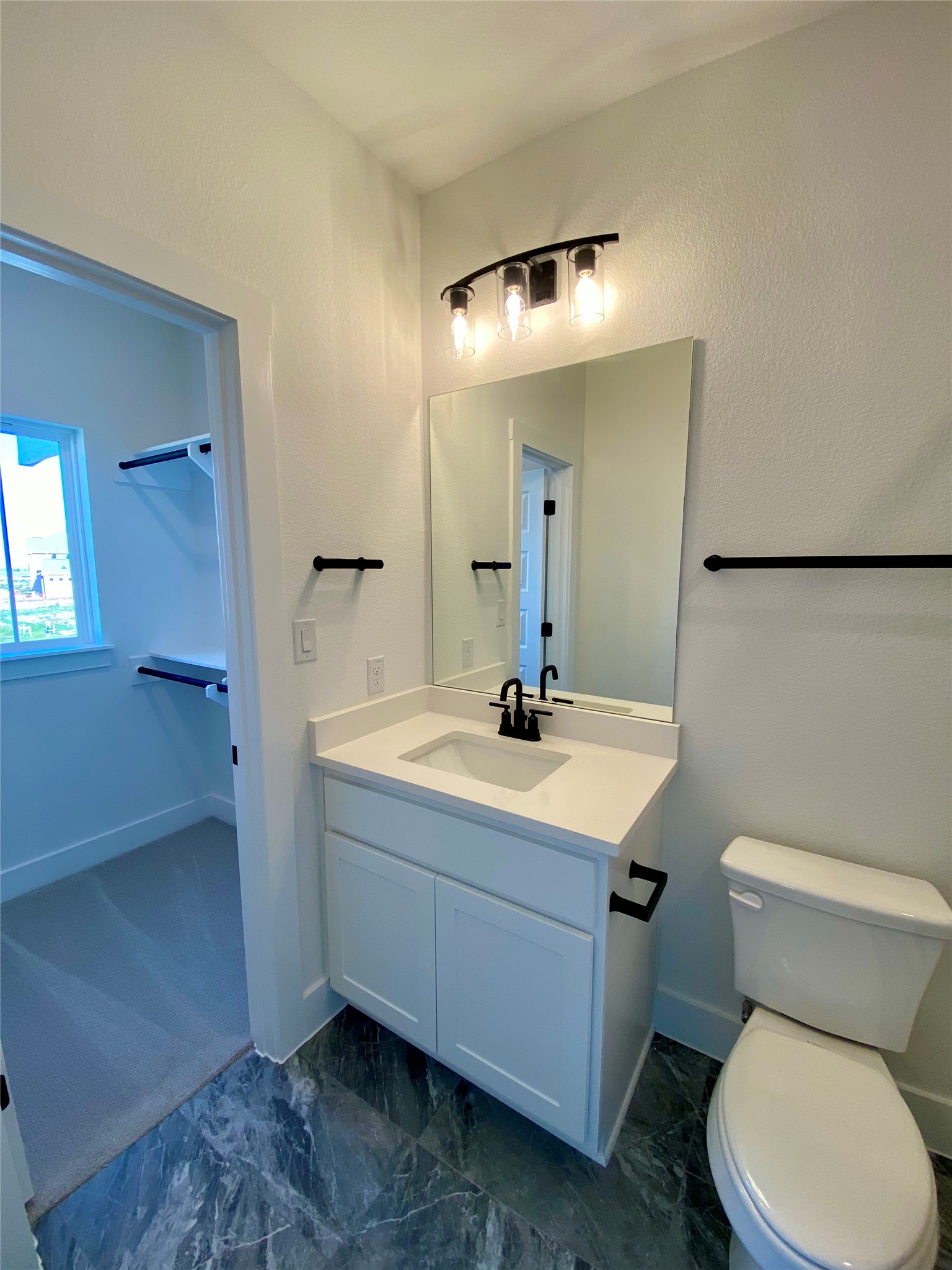 17341 Graces Path Pflugerville, TX 78660 - Photo 12 of 13 a bathroom with a toilet a sink and mirror