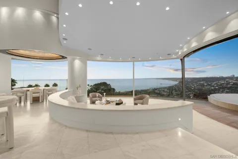 a large kitchen with a large window