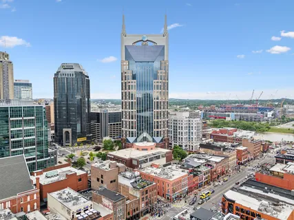 a view of a city with tall buildings